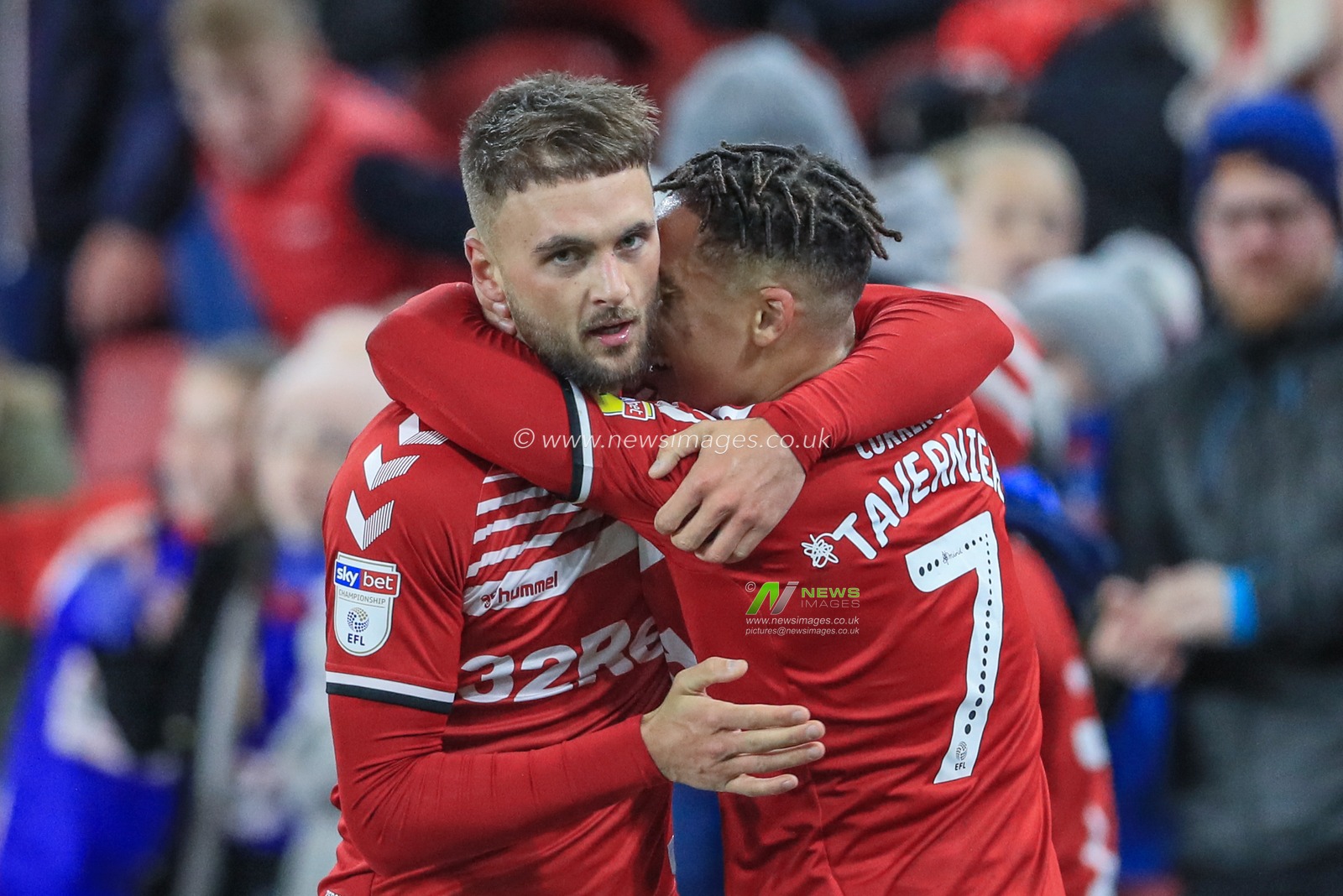 20th December 2019, Riverside Stadium, Middlesbrough, England; Sky Bet Championship, Middlesbrough v Stoke City : Lewis Wing (26) of Middlesbrough celebrates his goal to make it 2-1

Credit: Mark Cosgrove/News Images