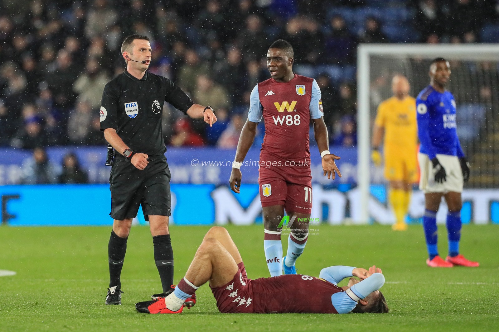 9th March 2020, King Power Stadium, Leicester, England; Premier League, Leicester City v Aston Villa : Jack Grealish (10) of Aston Villa layered s injured