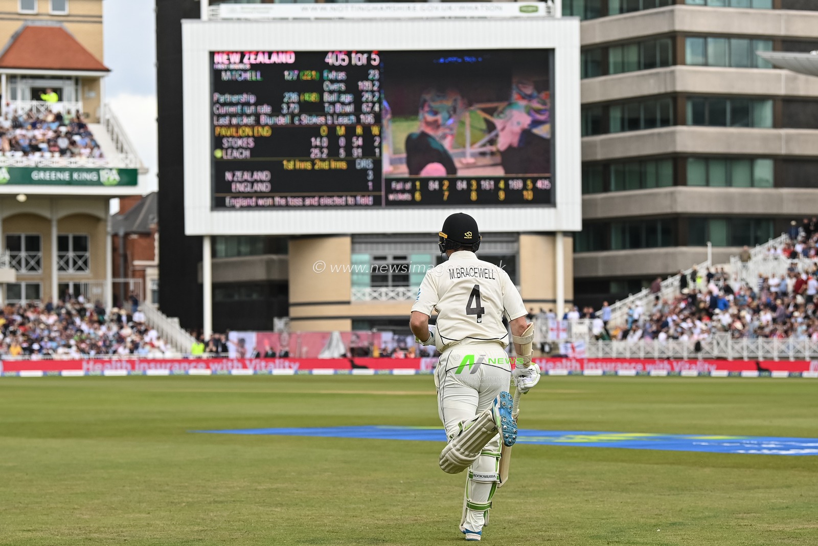 Michael Bracewell of New Zealand heads to the crease during day 2 of the 2nd Test between the New Zealand Blackcaps and England at Trent Bridge Cricket Ground, Nottingham, England on Saturday 11 June 2022.
