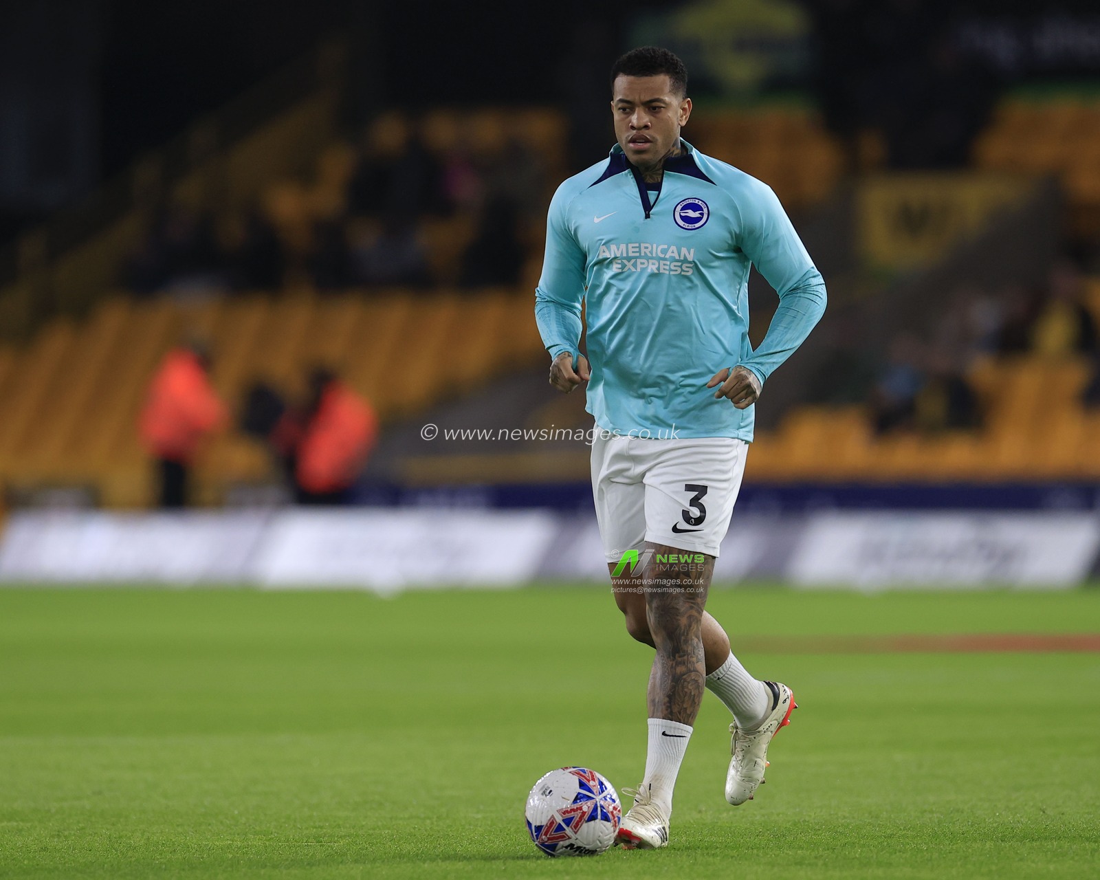 Igor Julio of Brighton & Hove Albion during the warm-up ahead of the Emirates FA Cup 5th Round match Wolverhampton Wanderers vs Brighton and Hove Albion at Molineux, Wolverhampton, United Kingdom, 28th February 2024

(Photo by Conor Molloy/News Images)