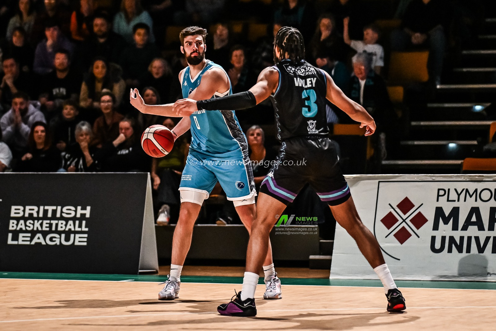 Trent Buttrick #0 of Caledonia Gladiators sets the play during the British Basketball Championship match Plymouth City Patriots vs Caledonia Gladiators at Plymouth Pavilions, Plymouth, United Kingdom, 3rd November 2023

(Photo by Craig Thomas/News Images)