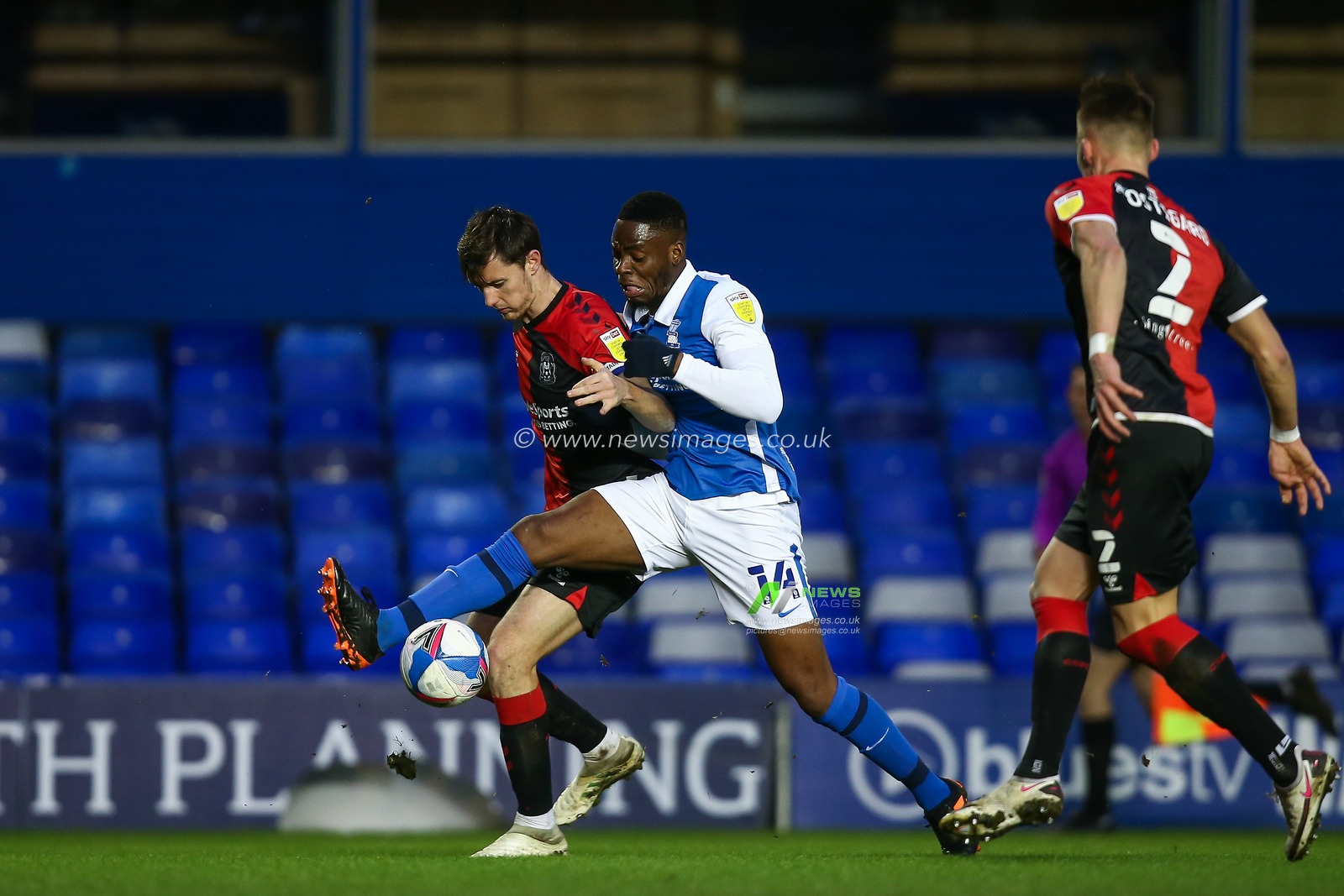Jonathan Leko #14 of Birmingham City and Dominic Hyam #15 of Coventry City compete for the ball