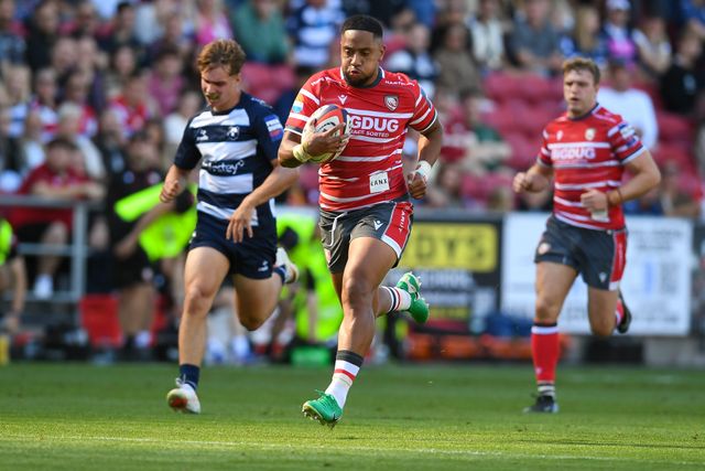 Phil Cokanasiga of Gloucester Rugby breaks the line before scoring a try during the Prem Rugby Cup match Bristol Bears vs Gloucester at Ashton Gate, Bristol, United Kingdom on 05 September 2026

(Photo by Alex Williamson/News Images)