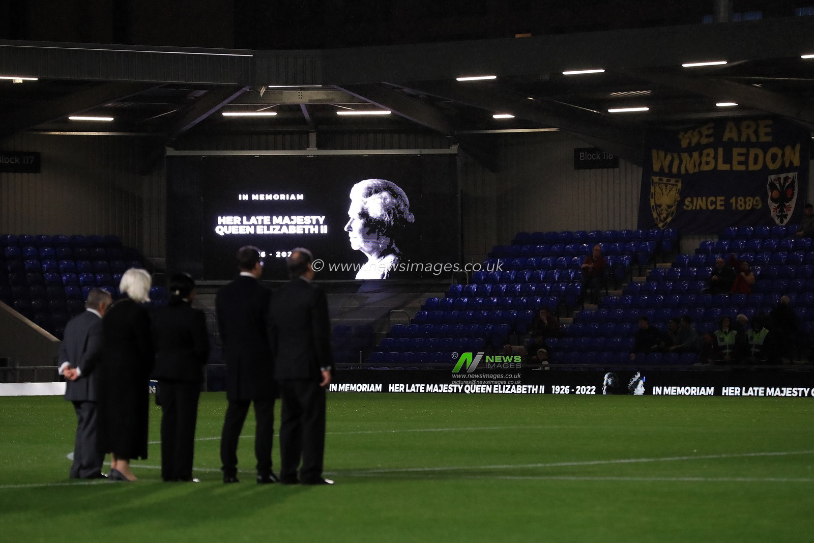 Local Merton councillors pay their respects to the passing of HRH the late Queen Elizabeth II prior to the Sky Bet League 2 match AFC Wimbledon vs Northampton Town at Cherry Red Records Stadium, Merton, United Kingdom, 13th September 2022

(Photo by Carlton Myrie/News Images)