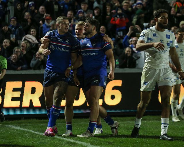 Cameron Scott of Wakefield Trinity celebrates his try during the Betfred Super League Round 1 match Wakefield Trinity vs Toulouse Olympique at DIY Kitchens Stadium, Wakefield, United Kingdom on 14 February 2026

(Photo by Richard Bierton/News Images)