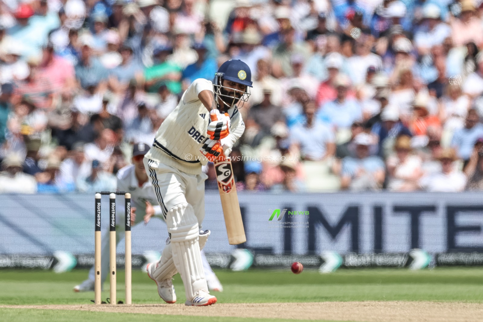 Ravindra Jadeja of India hits a four (4) during the 2nd Rothesay Test Match day 2 England vs India at Edgbaston, Birmingham, United Kingdom, 3rd July 2025

(Photo by Mark Cosgrove/News Images)