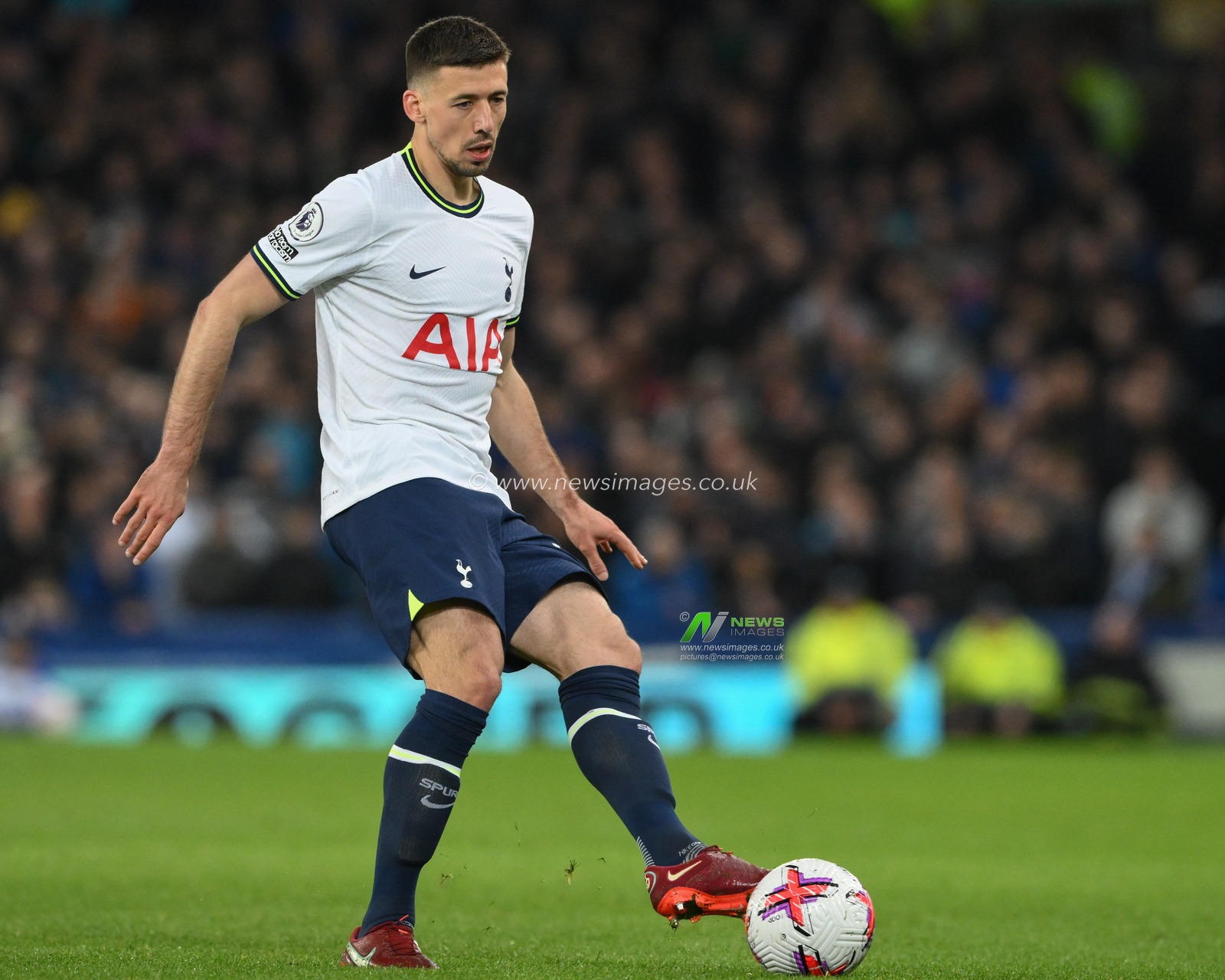 ClÃ©ment Lenglet #34 of Tottenham Hotspur passes the ball during the Premier League match Everton vs Tottenham Hotspur at Goodison Park, Liverpool, United Kingdom, 3rd April 2023

(Photo by Craig Thomas/News Images)