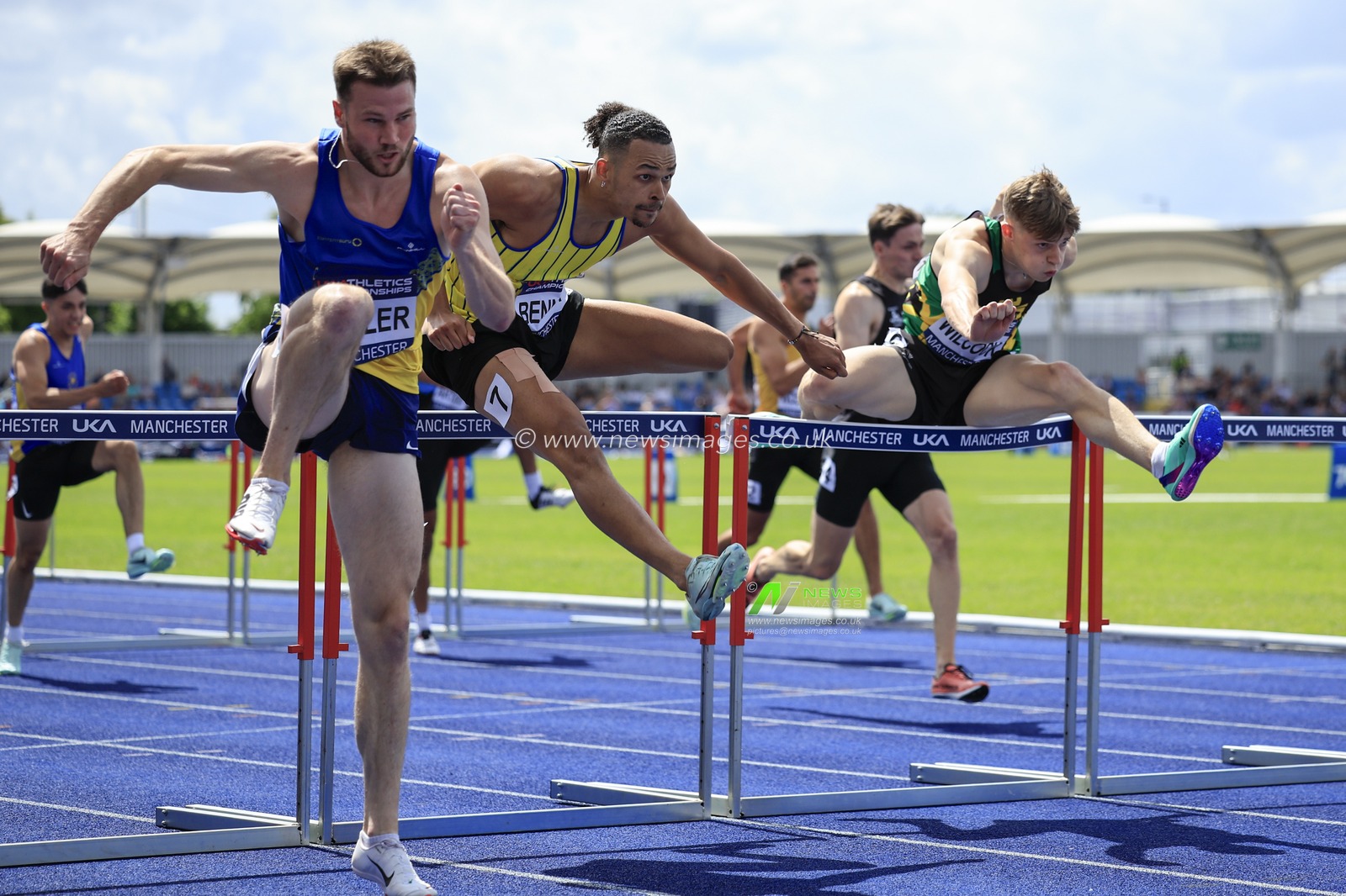 Joshua Seller winning his 110m hurdles heat during the UK Athletics Championships at Manchester Regional Arena, Manchester, United Kingdom, 9th July 2023

(Photo by Conor Molloy/News Images)