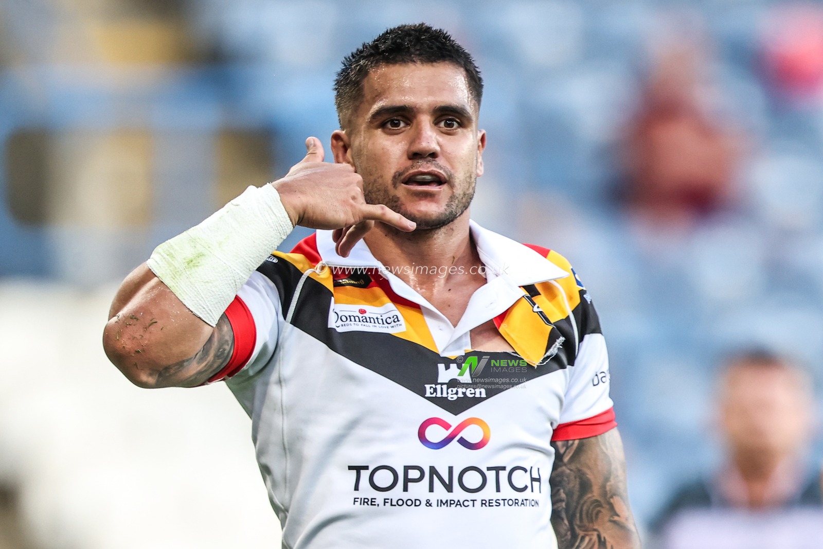Jayden Nikorima of Bradford Bulls celebrates his try during the Betfred Super League round 18 match Huddersfield Giants vs Bradford Bulls at Accu Stadium, Huddersfield, United Kingdom on 10 July 2026

(Photo by Alfie Cosgrove/News Images)