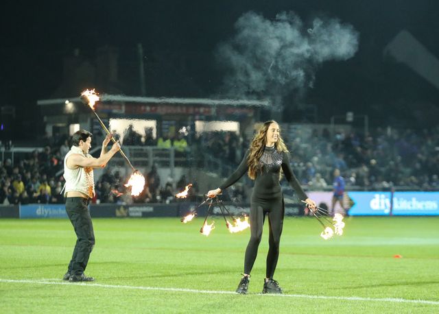 entertainers during the Betfred Super League Round 1 match Wakefield Trinity vs Toulouse Olympique at DIY Kitchens Stadium, Wakefield, United Kingdom on 14 February 2026

(Photo by Richard Bierton/News Images)