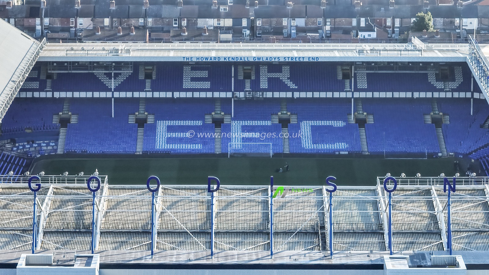 An aerial view of Goodison Park as Everton Football Club prepare to play their last ever professional game of football at the ground ahead of their move to Bromley Moore during the Premier League match Everton vs Southampton at Goodison Park, Liverpool, United Kingdom, 18th May 2025

(Photo by Mark Cosgrove/News Images)