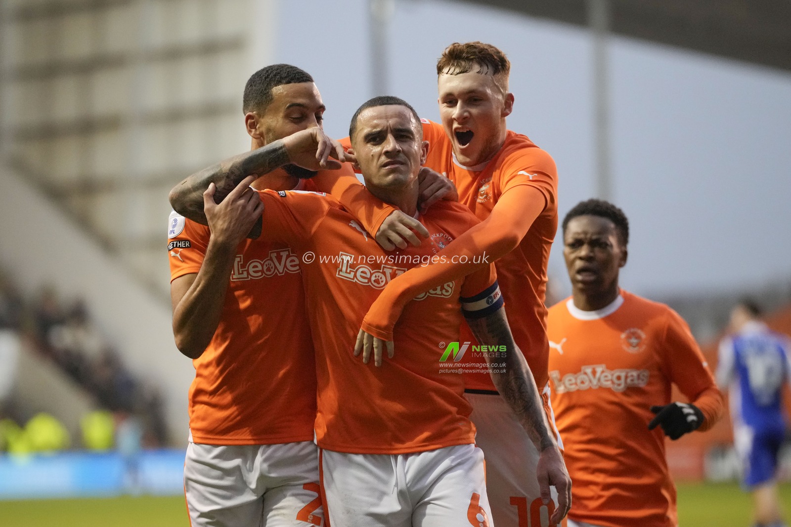 Oliver Norburn #6 of Blackpool celebrates scoring to make it 1-0 during the Sky Bet League 1 match Blackpool vs Bristol Rovers at Bloomfield Road, Blackpool, United Kingdom, 23rd December 2023

(Photo by Steve Flynn/News Images)
