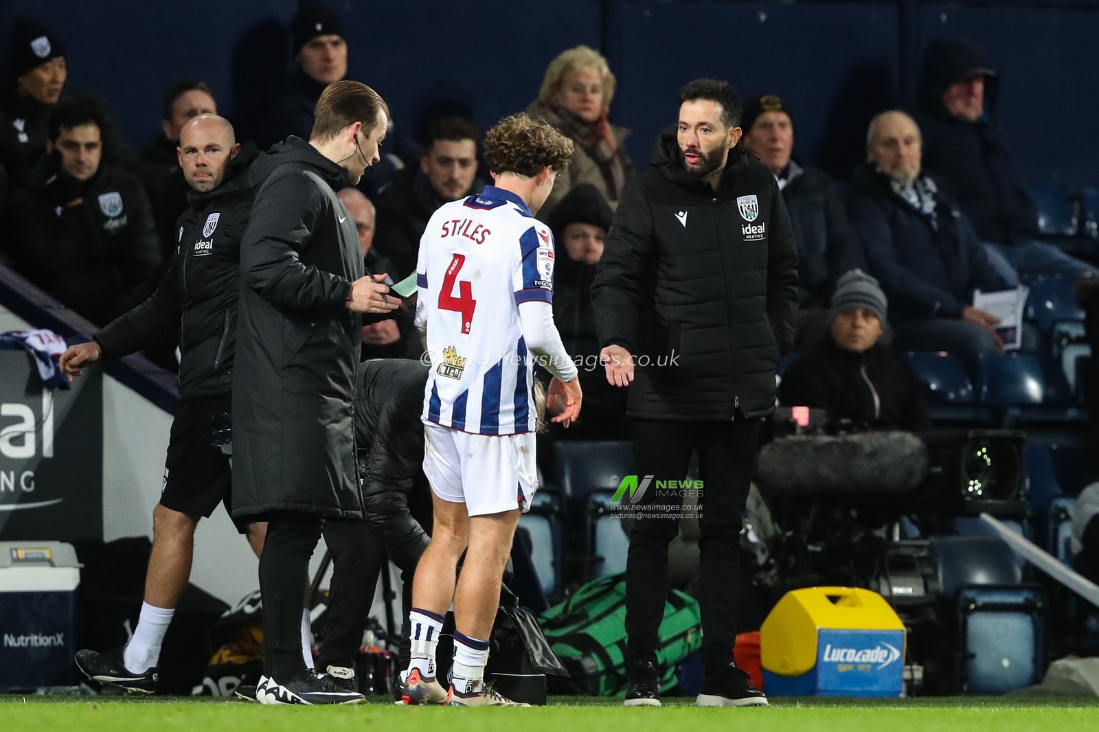 Carlos CorberÃ¡n manager of West Bromwich Albion talks to Callum Styles of West Bromwich Albion after he is shown a yellow card during the Sky Bet Championship match West Bromwich Albion vs Coventry City at The Hawthorns, West Bromwich, United Kingdom, 11th December 2024

(Photo by Gareth Evans/News Images)