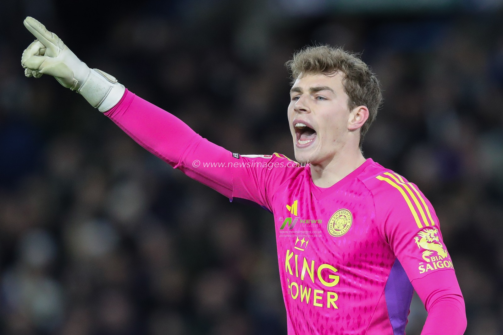 Mads Hermansen of Leicester City gestures and reacts during the Sky Bet Championship match Leeds United vs Leicester City at Elland Road, Leeds, United Kingdom, 23rd February 2024

(Photo by James Heaton/News Images)
