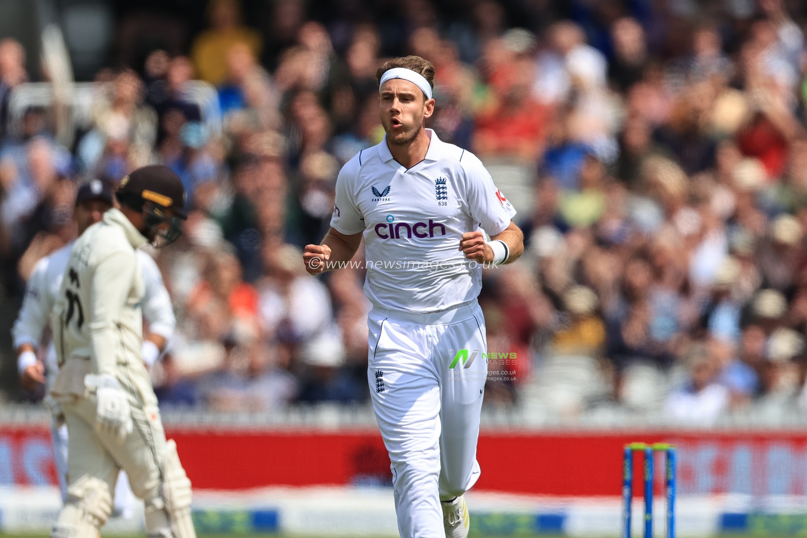 Stuart Broad of England celebrates taking Daryl Mitchell of New Zealandâ€™s wicket