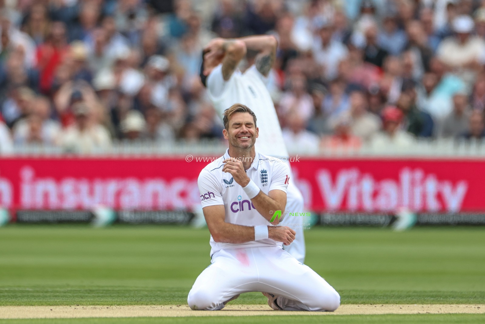 James Anderson of England reacts after dropping the ball from Gudakesh Motie of West Indies during the Rothesay First Test Match Day Three England v West Indies at Lords, London, United Kingdom, 12th July 2024

(Photo by Mark Cosgrove/News Images)