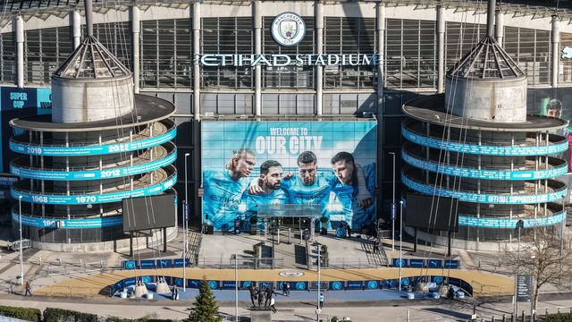An aerial view of The Etihad Stadium and the players entrance during the Premier League match Manchester City vs Nottingham Forest at Etihad Stadium, Manchester, United Kingdom on 04 March 2026

(Photo by Mark Cosgrove/News Images)