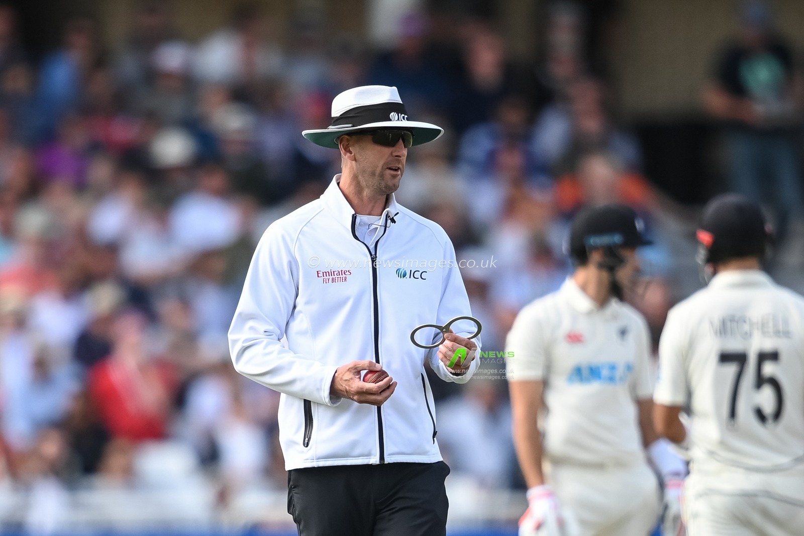 on field umpire Michael Gough checks the ball during day 2 of the 2nd Test between the New Zealand Blackcaps and England at Trent Bridge Cricket Ground, Nottingham, England on Saturday 11 June 2022.