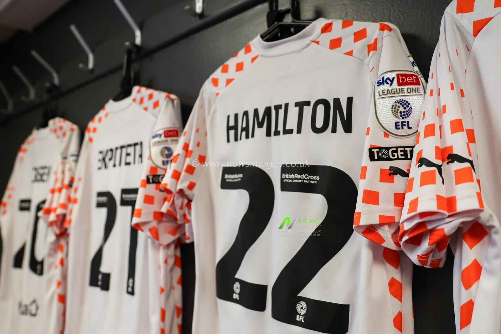 The Blackpool away shirt hung in the away dressing room ahead of the Sky Bet League 1 match Carlisle United vs Blackpool at Brunton Park, Carlisle, United Kingdom, 13th April 2024

(Photo by Gareth Evans/News Images)