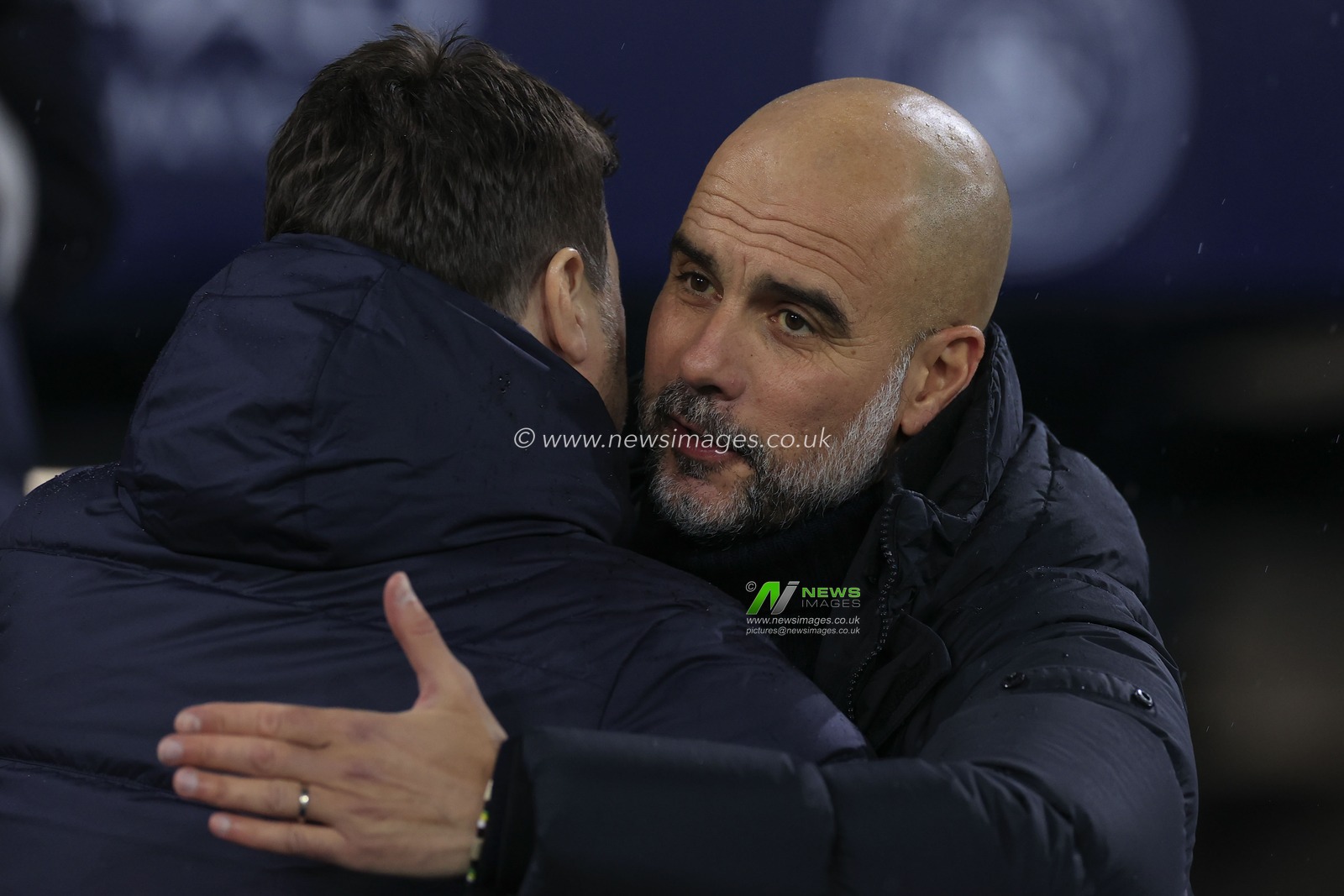 Pep Guardiola the Manchester City manager embraces Mauricio Pochettino the Chelsea manager ahead of the Premier League match Manchester City vs Chelsea at Etihad Stadium, Manchester, United Kingdom, 17th February 2024

(Photo by Conor Molloy/News Images)