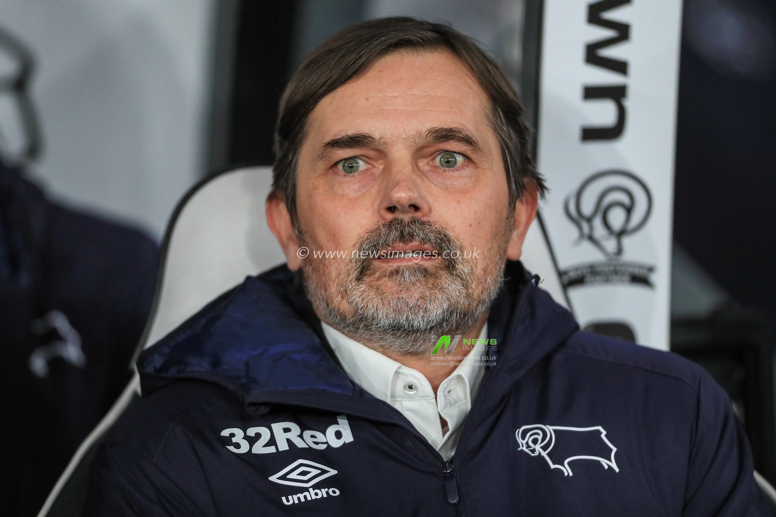 5th March 2020, Pride Park Stadium, Derby, England; Emirates FA Cup 5th Round, Derby County v Manchester United : Phillip Cocu manager of Derby County on the bench before kick-off