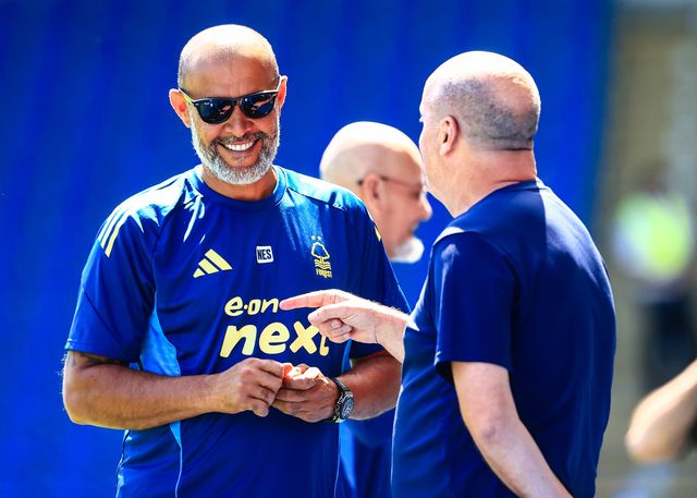 Nuno Espírito Santo Nottingham Forest Manager and Paul Cook Chesterfield Manager ahead of the Pre-season friendly match Chesterfield vs Nottingham Forest at SMH Group Stadiumact Stadium, Chesterfield, United Kingdom, 12th July 2025

(Photo by Richard Bierton/News Images)