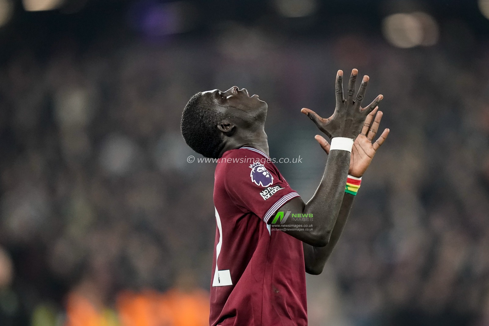 El Hadji Malick Diouf of West Ham United reacts during the Premier League match West Ham United vs Manchester United at London Stadium, London, United Kingdom on 10 February 2026

(Photo by Maynard Manyowa/News Images)