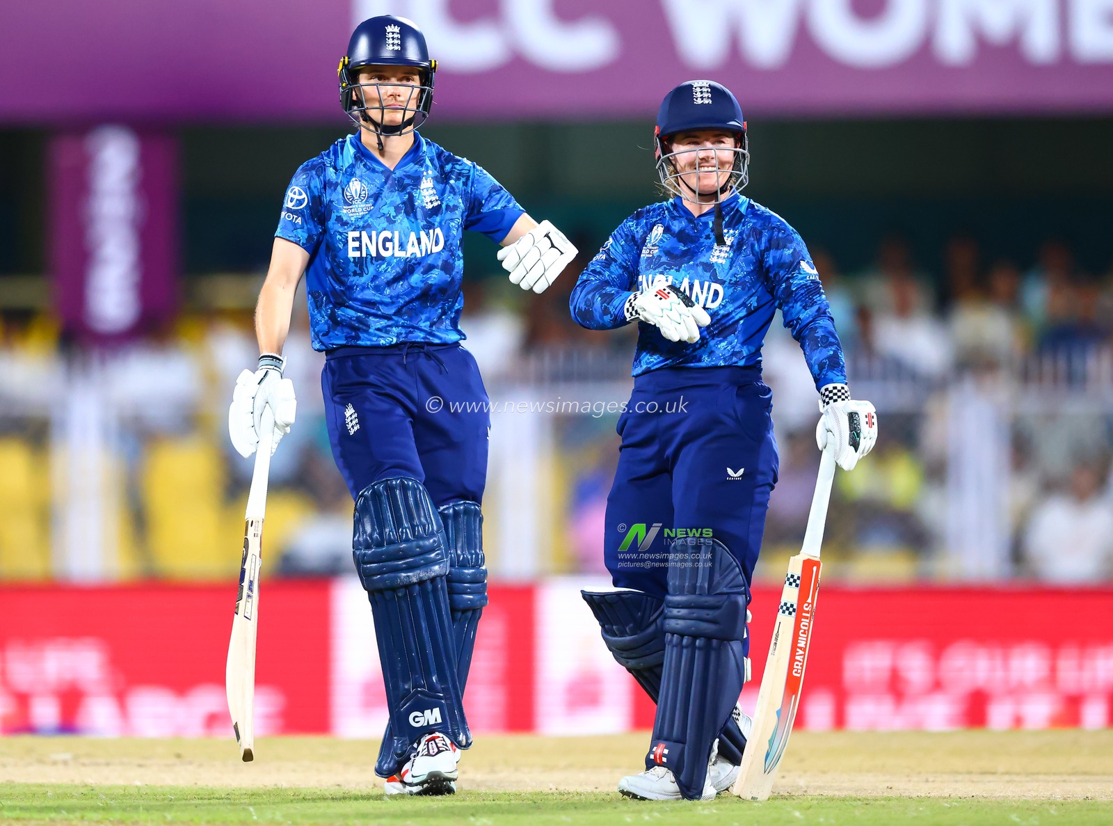 Tammy Beaumont of England and Amy Jones of England together during the ICC Women's World Cup match 04 England Women vs South Africa Women at ACA Barsapara Cricket Stadium, Guwahati, Assam / India, 3rd October 2025

(Photo by Shubhajit Roy Karmakar/News Images)