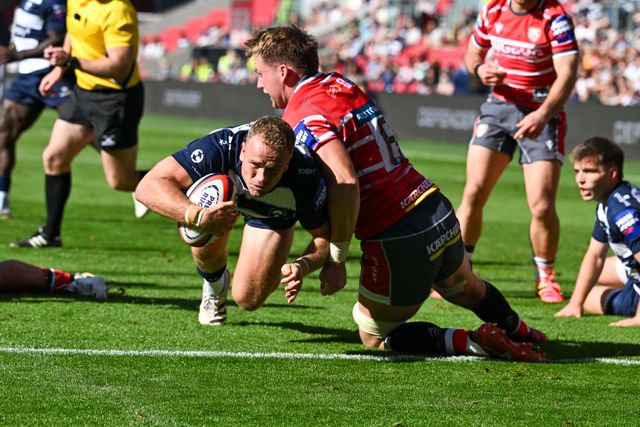 James Williams of Bristol Bears scores during the Prem Rugby Cup match Bristol Bears vs Gloucester at Ashton Gate, Bristol, United Kingdom on 05 September 2026

(Photo by Alex Williamson/News Images)