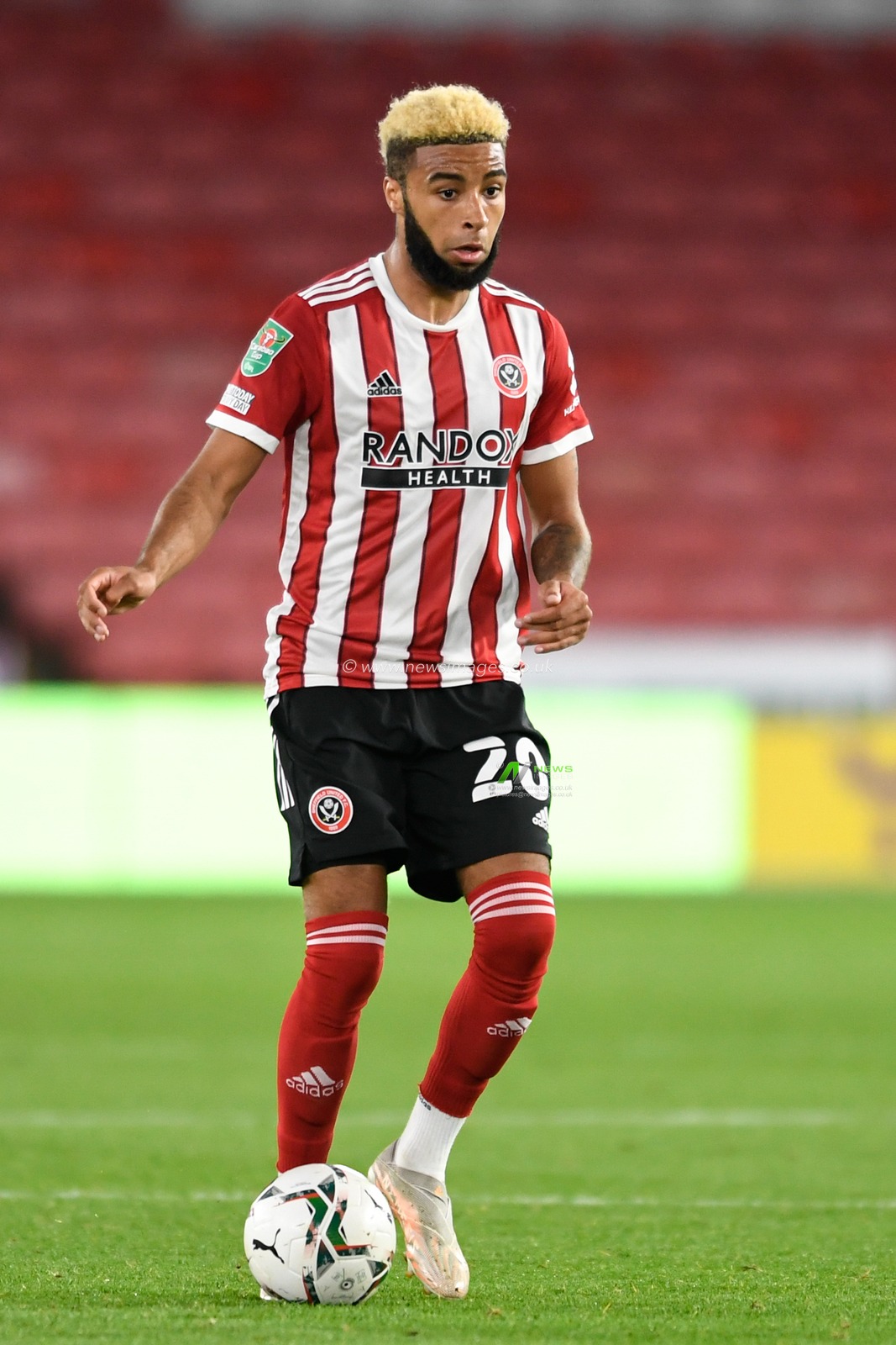 Jayden Bogle #20 of Sheffield United with the ball
