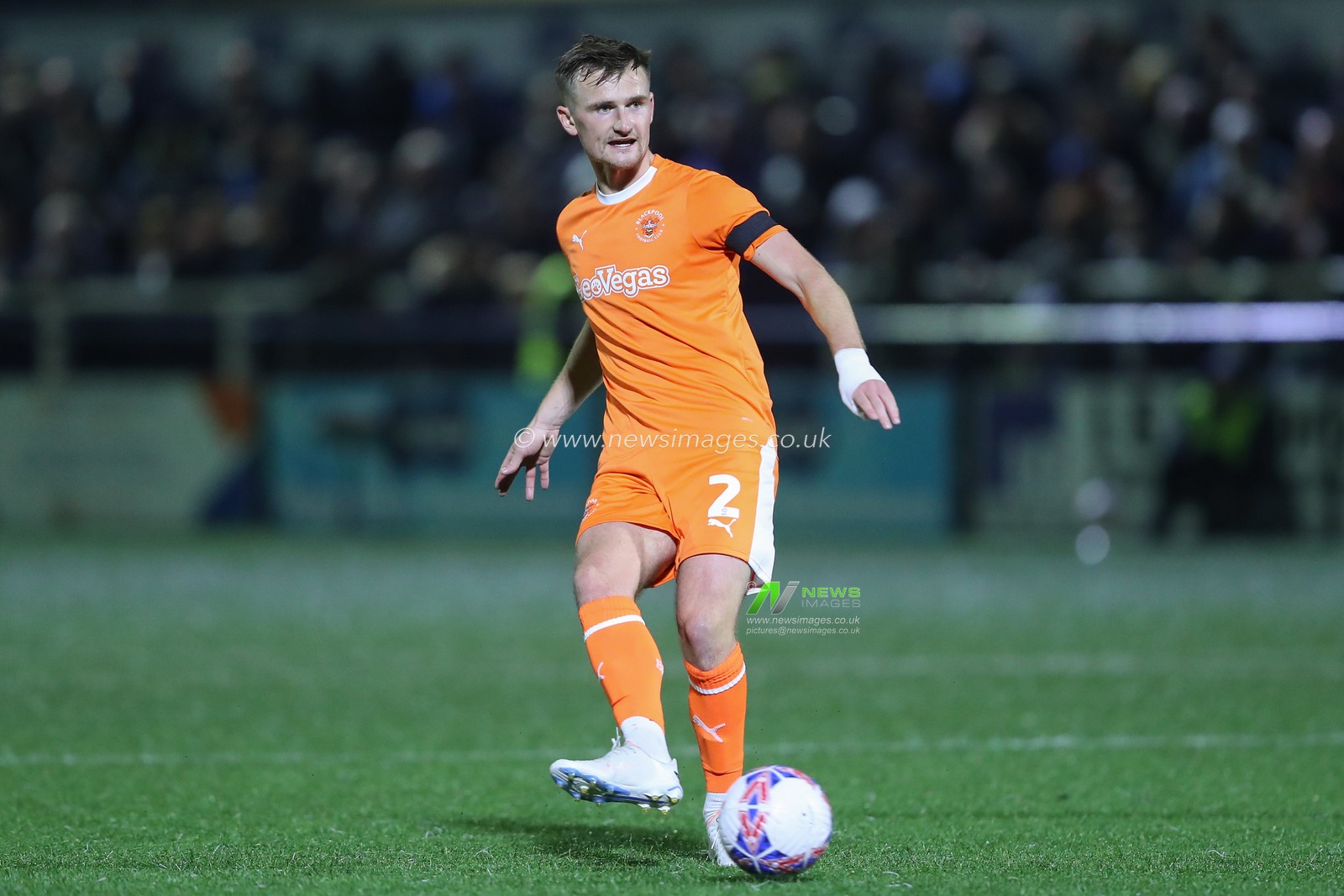 Callum Connolly #2 of Blackpool passes the ball during the Emirates FA Cup match Bromley FC vs Blackpool at Bromley Football Club, Hayes Lane, United Kingdom, 4th November 2023

(Photo by Gareth Evans/News Images)
