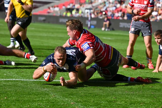 James Williams of Bristol Bears scores during the Prem Rugby Cup match Bristol Bears vs Gloucester at Ashton Gate, Bristol, United Kingdom on 05 September 2026

(Photo by Alex Williamson/News Images)