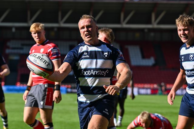 James Williams of Bristol Bears celebrates his try during the Prem Rugby Cup match Bristol Bears vs Gloucester at Ashton Gate, Bristol, United Kingdom on 05 September 2026

(Photo by Alex Williamson/News Images)