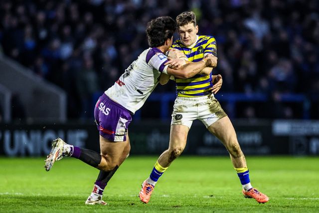 Josh Thewlis of Warrington Wolves is tackled by Isaiah Vagana of Wakefield Trinity during the Betfred Super League Round 3 match Warrington Wolves vs Wakefield Trinity at The Halliwell Jones Stadium, Warrington, United Kingdom on 28 February 2026

(Photo by Alfie Cosgrove/News Images)