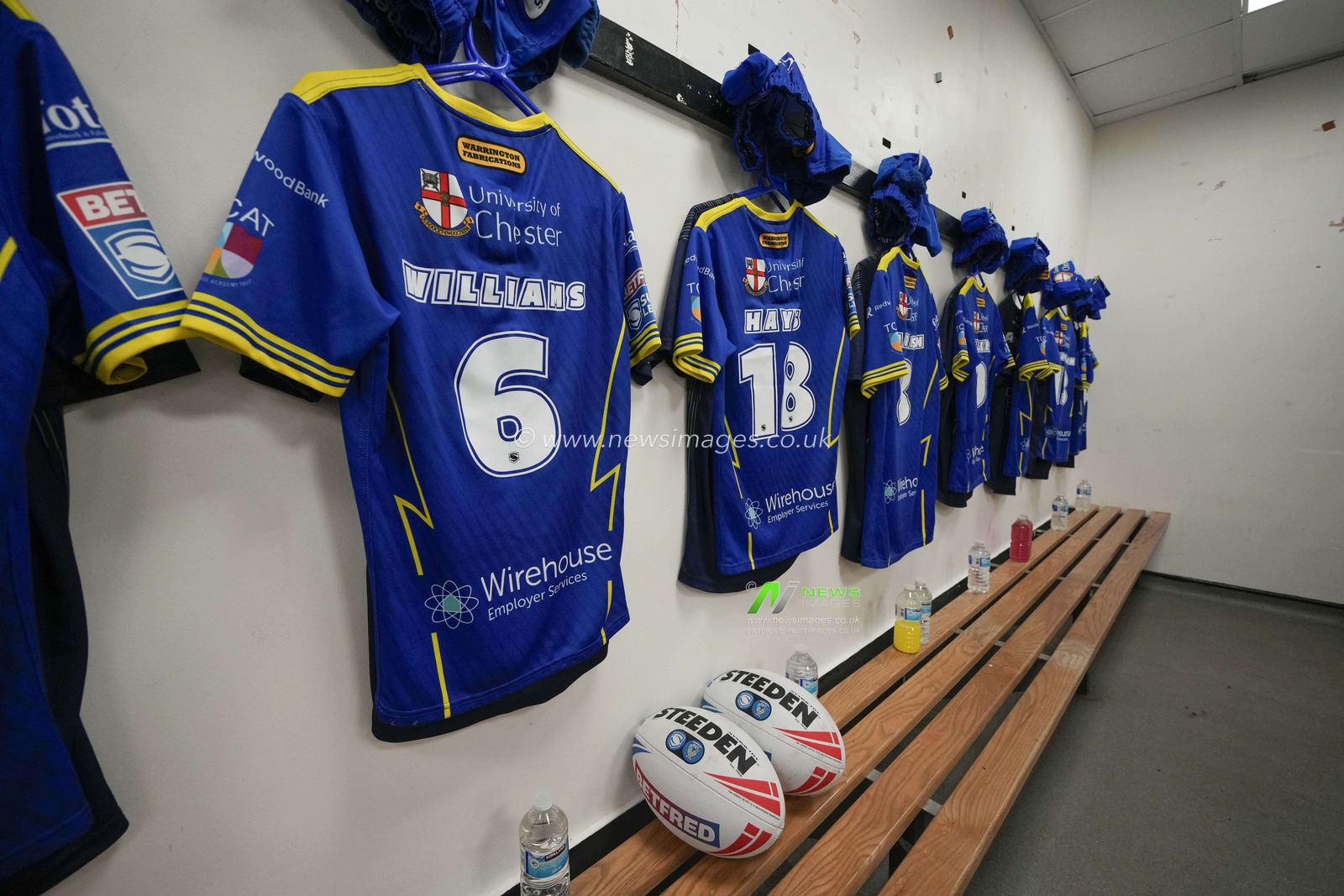 A general view of the Wolves changing room at the Salford Community Stadium before the Betfred Super League Round 9 match Salford Red Devils vs Warrington Wolves at Salford Community Stadium, Eccles, United Kingdom, 27th April 2024

(Photo by Steve Flynn/News Images)