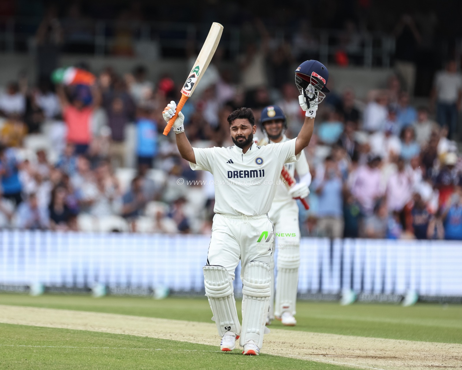 Rishabh Pant of India celebrates a century (100 runs)during the 1st Rothesay Test Match Day 2 England vs India at Headingley Cricket Ground, Leeds, United Kingdom, 21st June 2025

(Photo by Mark Cosgrove/News Images)