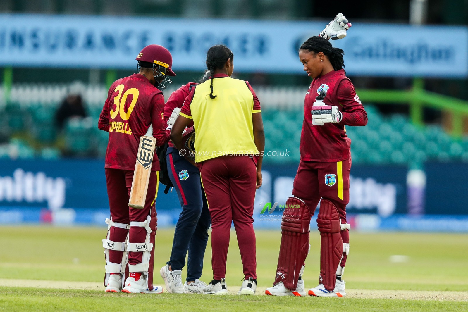 Realeanna Grimmond of West Indies Women receives treatment during the 2nd Metro Bank ODI Day International England Women v West Indies Women at Uptonsteel County Ground, Leicester, United Kingdom, 4th June 2025

(Photo by Izzy Poles/News Images)