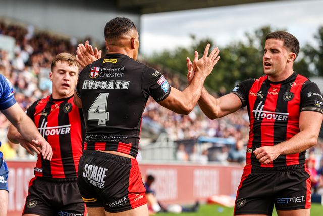 Albert Hopoate of Warrington Wolves celebrates his try during the Betfred Super League round 26 match Wakefield Trinity vs Warrington Wolves at DIY Kitchens Stadium, Wakefield, United Kingdom on 05 September 2026

(Photo by Alfie Cosgrove/News Images)
