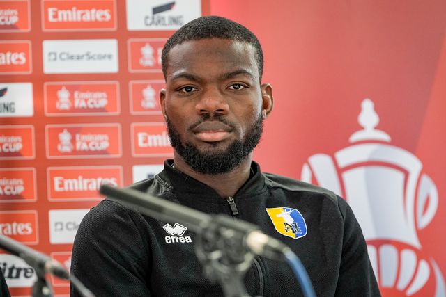 Deji Oshilaja of Mansfield Town during the pre-match press conference for the FA Cup Fifth round match Mansfield v Arsenal to be played at One Call Stadium, Mansfield, United Kingdom on 07 March 2026

(Photo by Maynard Manyowa/News Images)