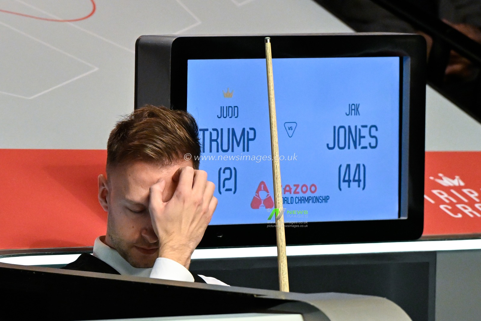 Judd Trump reacts, during the Cazoo World Championships 2024 at Crucible Theatre, Sheffield, United Kingdom, 1st May 2024

(Photo by Cody Froggatt/News Images)