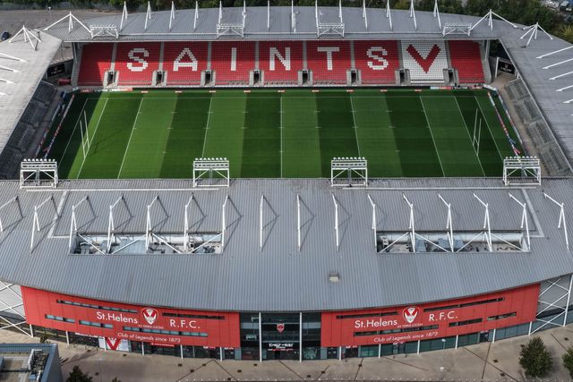 A general view of The Totally Wicked Stadium from the air during the Betfred Super League Round 25 match St Helens vs Wigan Warriors at Totally Wicked Stadium, St Helens, United Kingdom, 5th September 2025

(Photo by Mark Cosgrove/News Images)