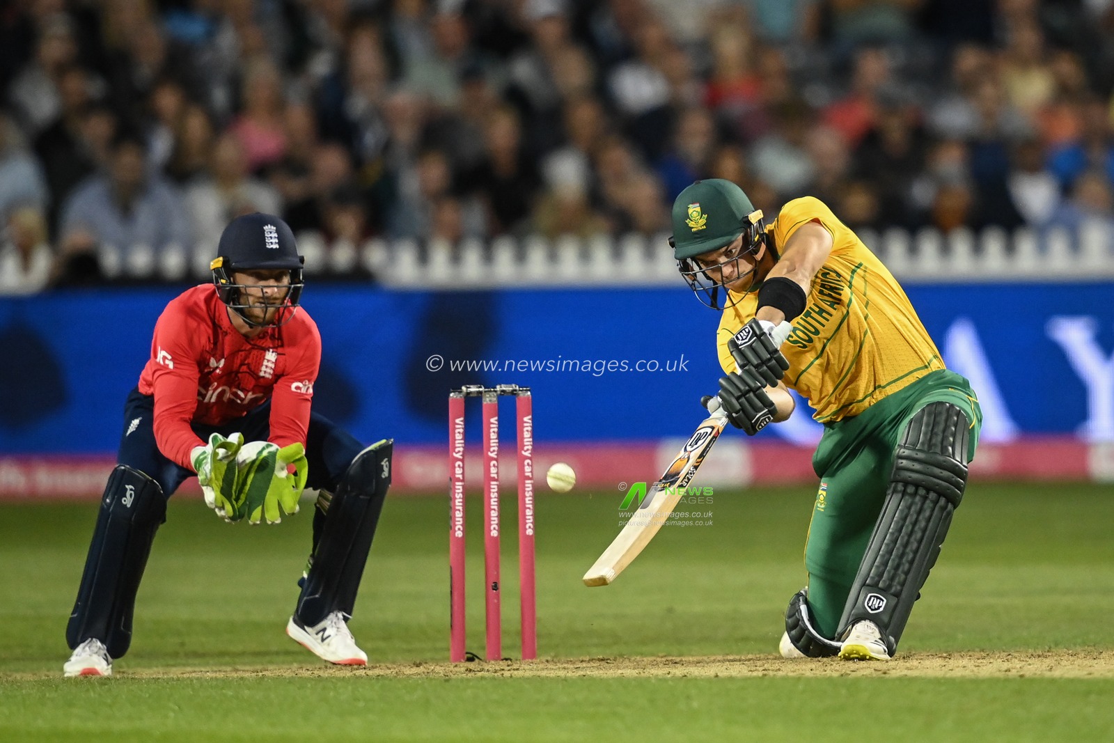 Tristan Stubbs of South Africa hits a six (6)