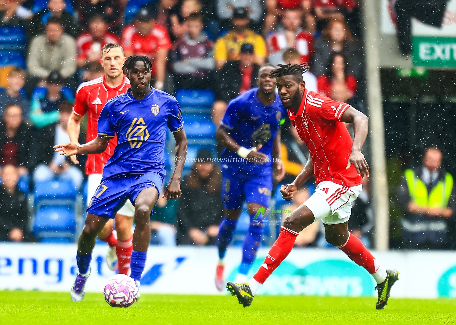 Wilfried Singo of Monaco passes the ball during the Pre-season friendly match Nottingham Forest vs Monaco at SMH Group Stadiumact Stadium, Chesterfield, United Kingdom, 19th July 2025

(Photo by Richard Bierton/News Images)
