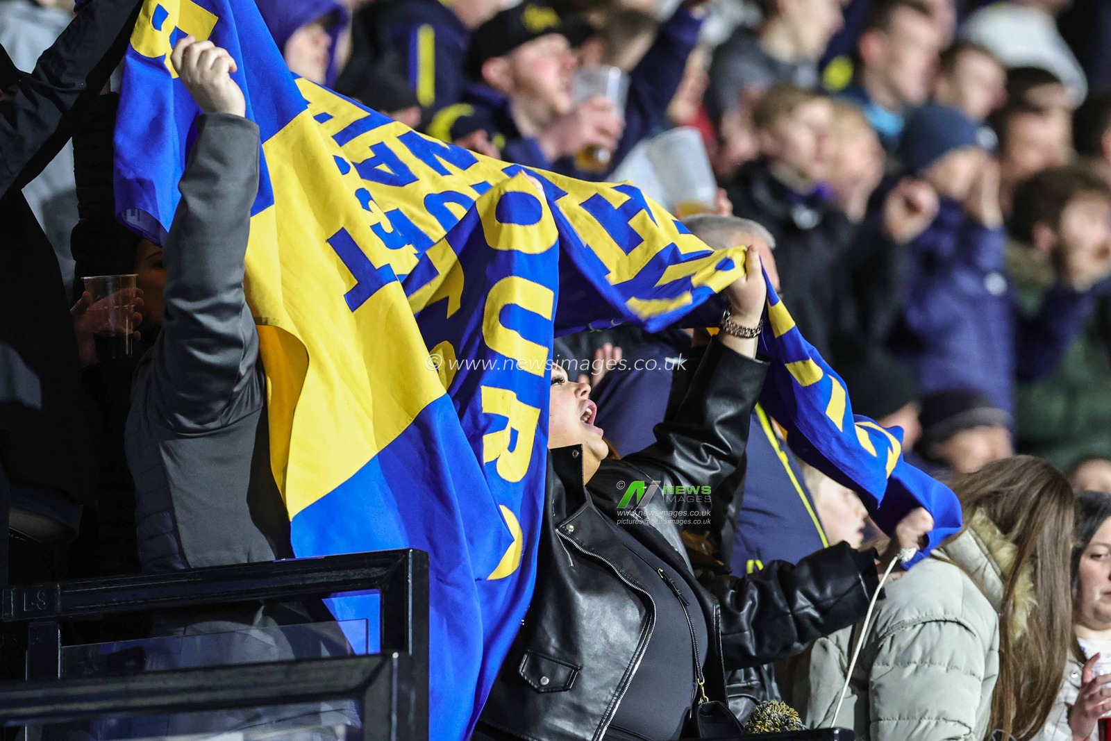 Warrington fans celebrate their 16-26 win during the Betfred Super League Round 2 match Huddersfield Giants vs Warrington Wolves at John Smith's Stadium, Huddersfield, United Kingdom, 24th February 2023

(Photo by Mark Cosgrove/News Images)