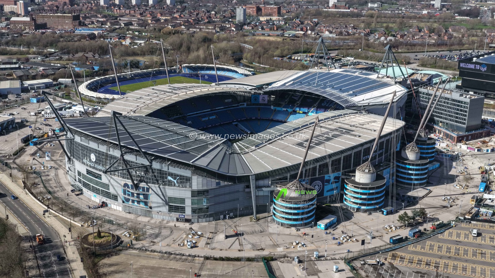 An aerial view of The City of Manchester Stadium during the UEFA Champions League last 16 second leg match Manchester City vs Real Madrid at The City of Manchester Stadium, Manchester, United Kingdom on 17 March 2026

(Photo by Mark Cosgrove/News Images)