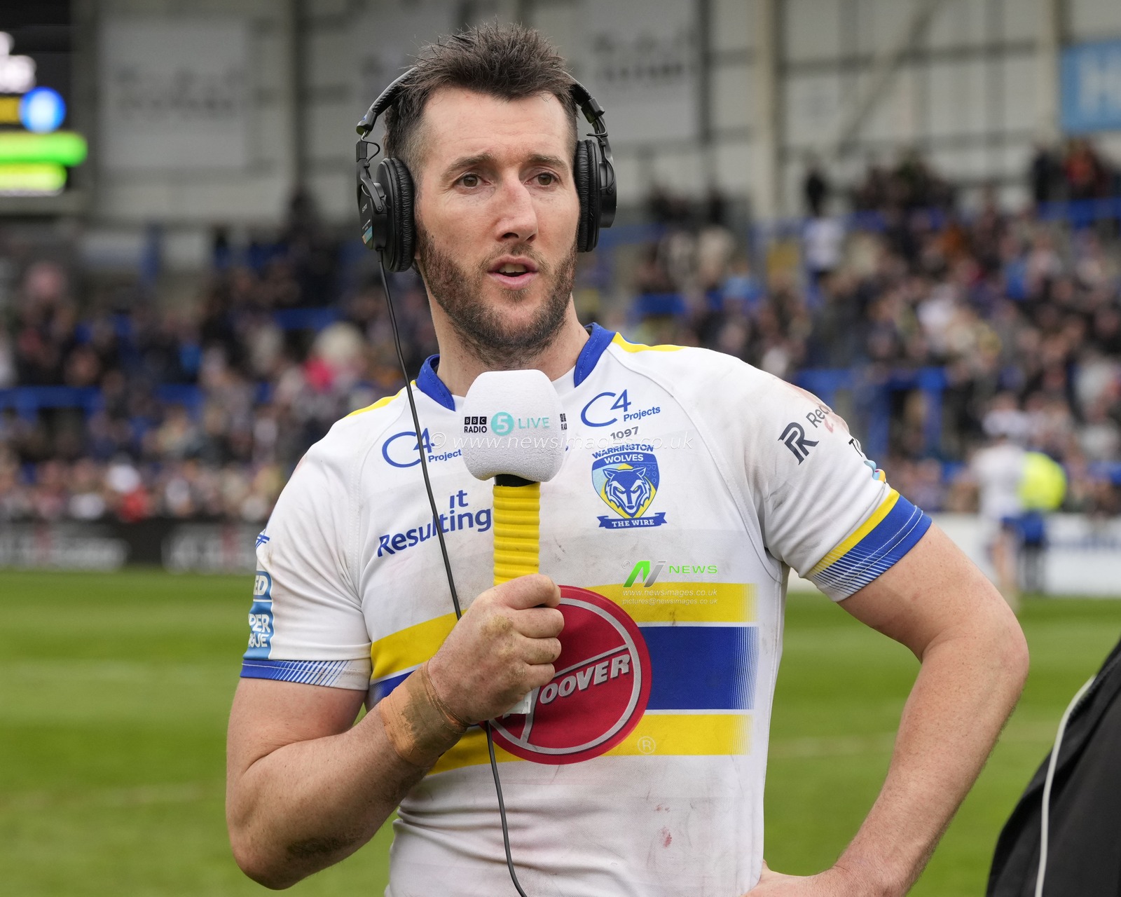 Stefan Ratchford #4 of Warrington Wolves is interviewed by BBC 5 Live after the Betfred Super League Round 7 match Warrington Wolves vs Hull FC at Halliwell Jones Stadium, Warrington, United Kingdom, 1st April 2023

(Photo by Steve Flynn/News Images)