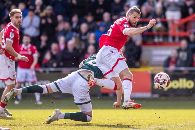 Jay Rodriguez of Wrexham AFC goes for goal during the Sky Bet League 1 match Wrexham vs Bolton Wanderers at SToK Cae Ras, Wrexham, United Kingdom, 1st March 2025

(Photo by Nik Mesney/News Images)