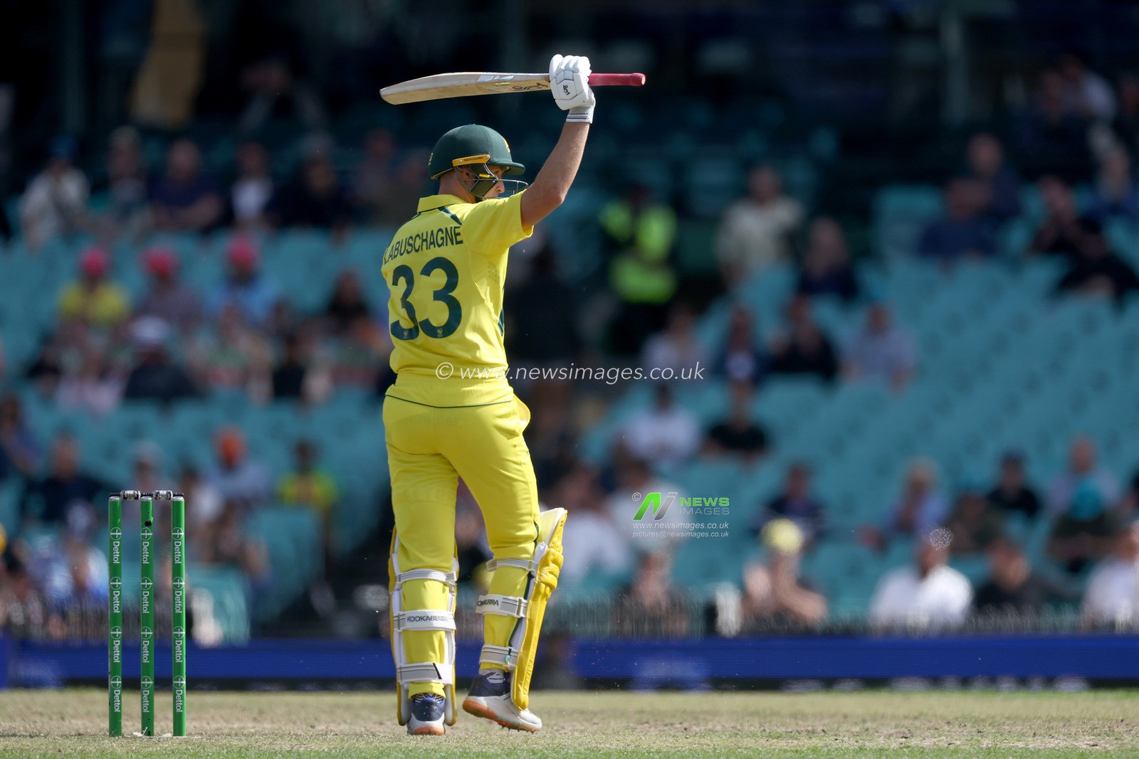 Marnus Labuschagne of Australia raises his bat after reaching 50 Runs during the Dettol Series 2nd ODI match Australia vs England at SCG, Sydney, Australia, 19th November 2022

(Photo by Patrick Hoelscher/News Images)