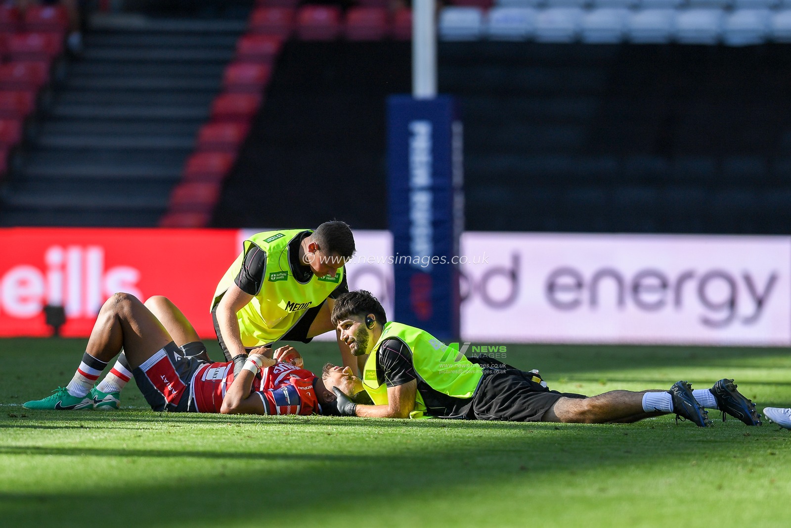 Phil Cokanasiga of Gloucester Rugby goes down injured during the Prem Rugby Cup match Bristol Bears vs Gloucester at Ashton Gate, Bristol, United Kingdom on 05 September 2026

(Photo by Alex Williamson/News Images)