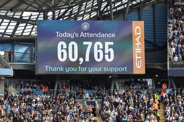 Todays attendance 60,765 during the Premier League match Manchester City vs Coventry City at Etihad Stadium, Manchester, United Kingdom on 05 September 2026

(Photo by Mark Cosgrove/News Images)